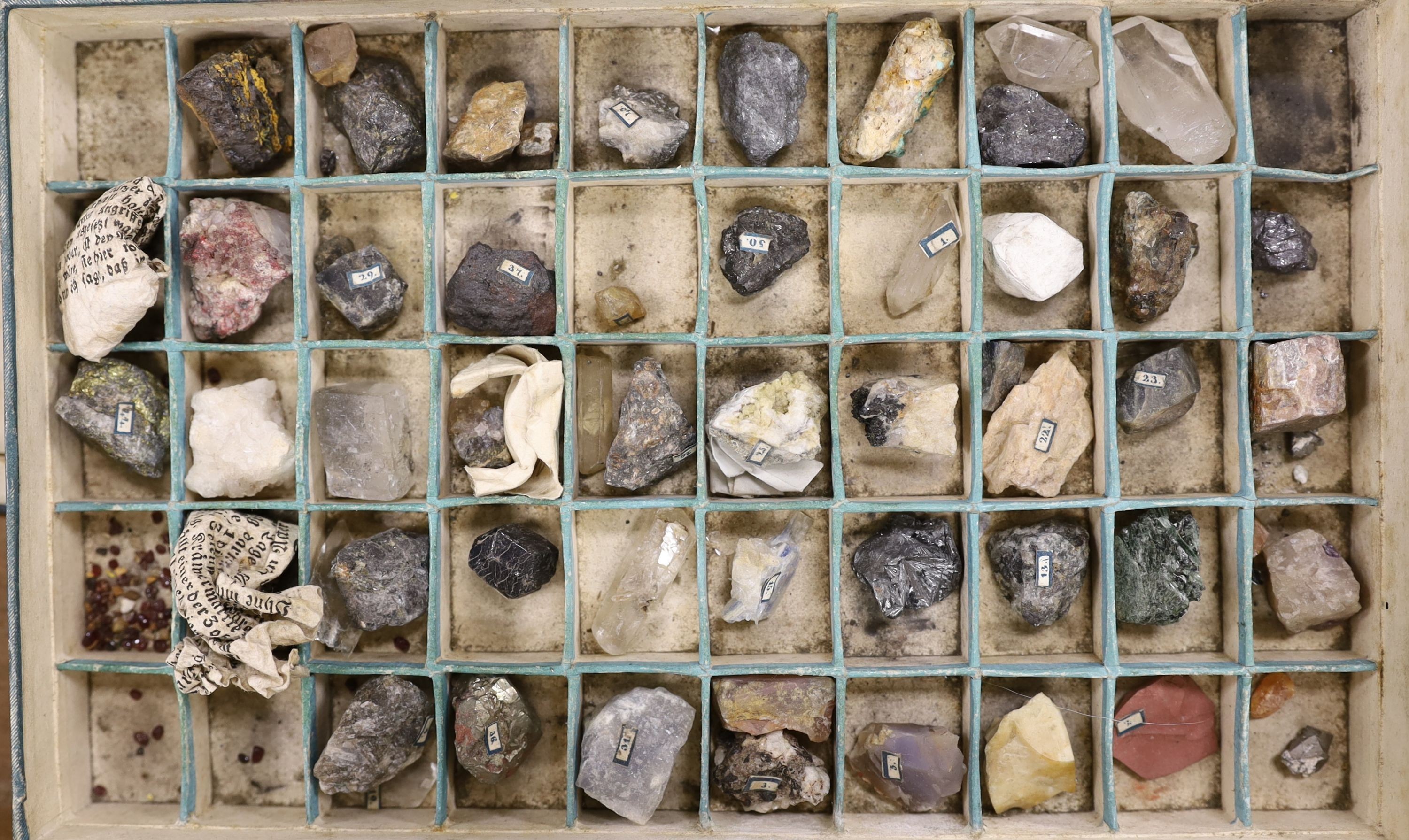 A specimen collection of minerals with index
